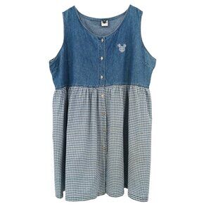 VTG Disney Catalog Mickey Mouse Denim Gingham Jumper Dress 3X